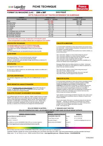 Fiche Technique - National - France Dimanche (pdf) - LagardÃ¨re ...