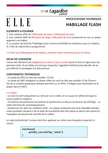 Fiche technique - Elle habillage flash - LagardÃ¨re PublicitÃ©