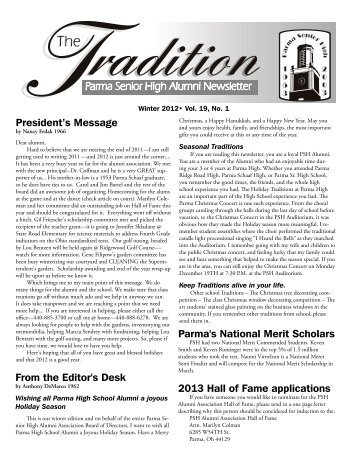Jan 2012 Issue - Parma Senior High School Alumni Association