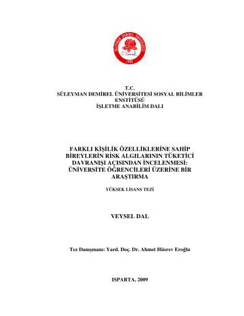 farklÄ± kiÅilik Ã¶zelliklerine sahip bireylerin risk algÄ±larÄ±nÄ±n tÃ¼ketici