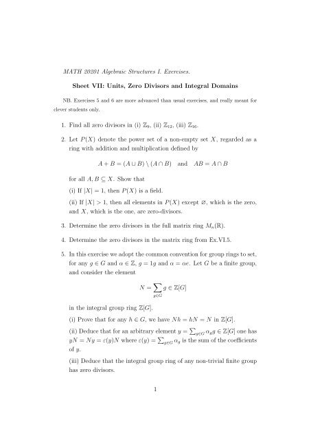 Units Zero Divisors And Integral Domains 1 Find All Zero Divisors In