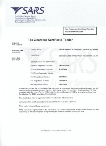 Tax Clearance Certificate-Tender - THE EDL GROUP