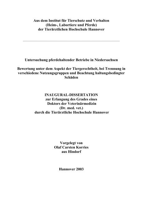Dissertation - Korries - Tiho Bibliothek elib - Tierärztliche ...
