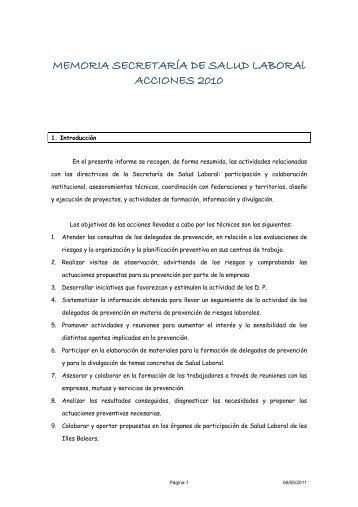 MEMORIA SECRETARÍA DE SALUD LABORAl ACCIONES 2010