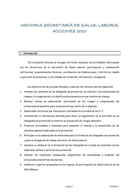 MEMORIA SECRETARÍA DE SALUD LABORAl ACCIONES 2010