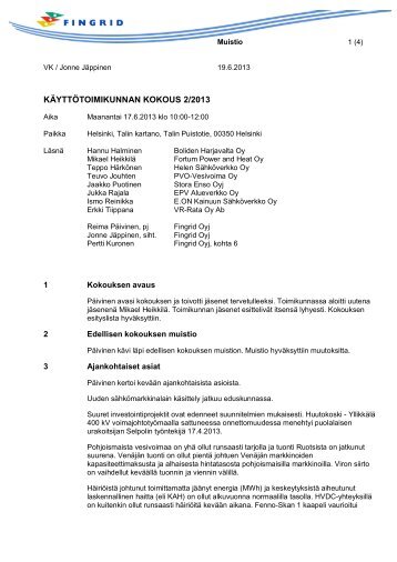 Pöytäkirja - Fingrid