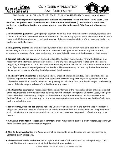 co signer application everett apartments