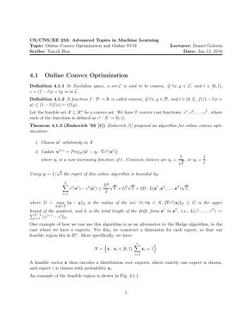 4.1 Online Convex Optimization - Caltech