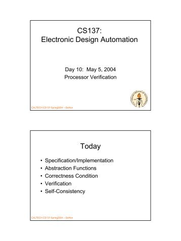 CS137: Electronic Design Automation Today - Caltech