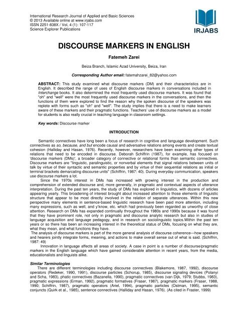 discourse markers in english - International Research Journal of ...