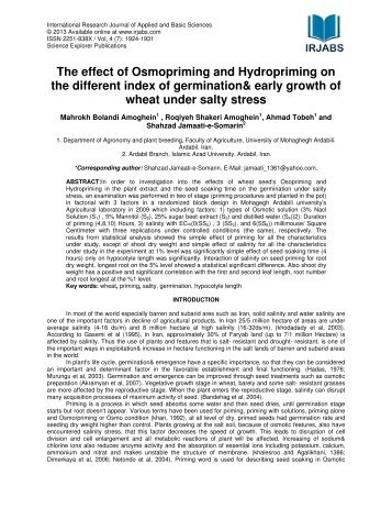 The effect of Osmopriming and Hydropriming on the different index ...