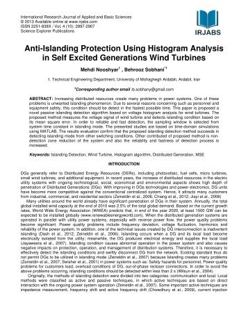 Anti-Islanding Protection Using Histogram Analysis in Self Excited ...