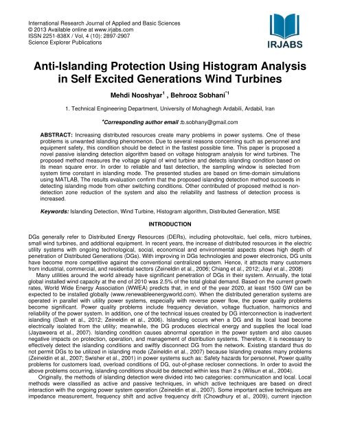 Anti-Islanding Protection Using Histogram Analysis in Self Excited ...