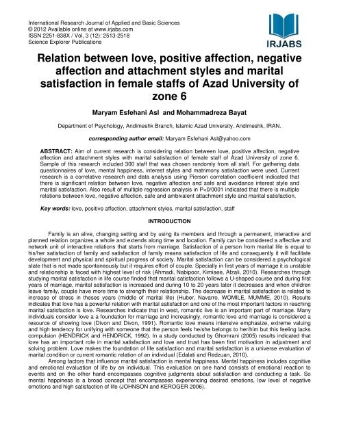 Relation between love, positive affection, negative ... - irjabs.com