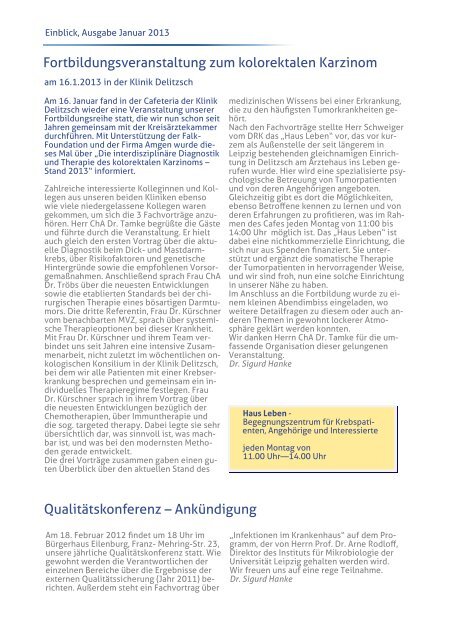 Einblick, Ausgabe Januar 2013 - Kreiskrankenhaus Delitzsch GmbH ...