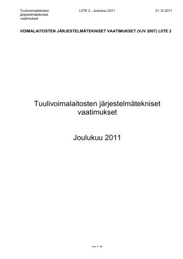 LIITE 2: Vaatimukset tuulivoimalle - Fingrid