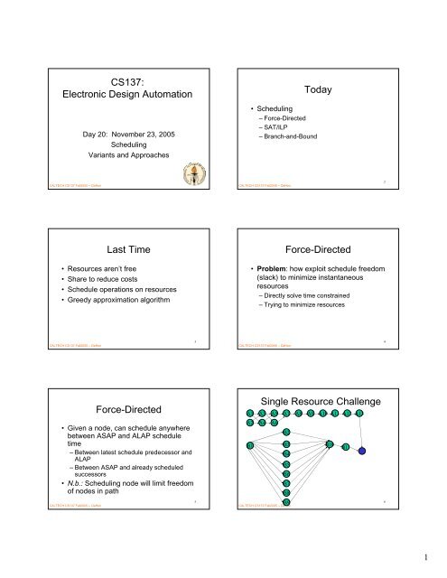 CS137: Electronic Design Automation Today Last Time Force ...