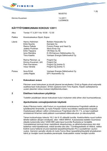 Pöytäkirja - Fingrid