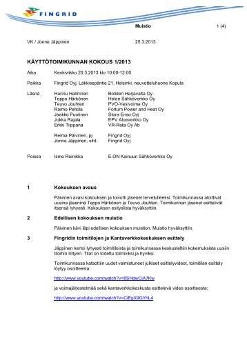Pöytäkirja - Fingrid