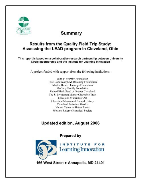 Lead Quality Field Trip Study Pdf University Circle