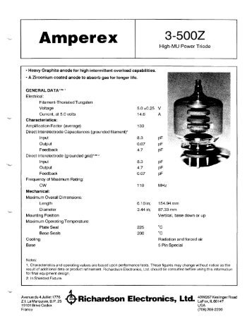 Amperex 3-500Z Tube Datasheet - MHz Electronics, Inc