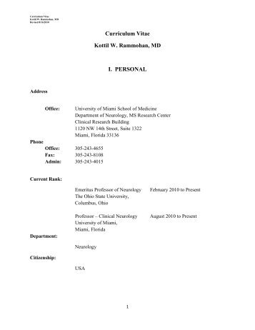 Curriculum Vitae - Physicians Database Login - University of Miami
