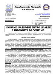 dogane: passaggi entro le aree e indennità di confine. - FLP