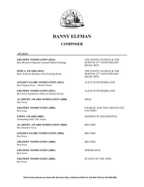 danny elfman composer - Kraft-Engel Management