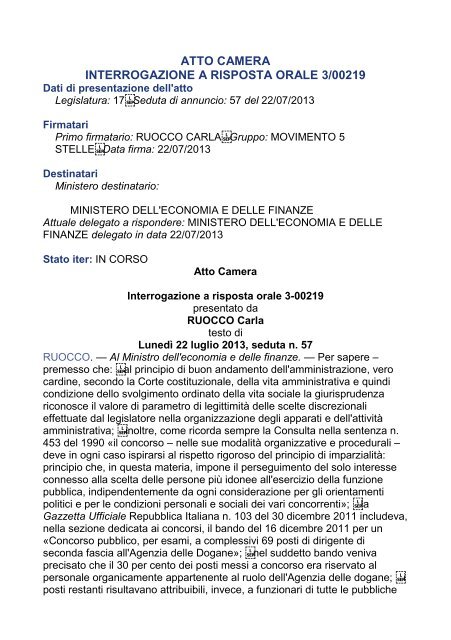 atto camera interrogazione a risposta orale 3/00219 - FLP