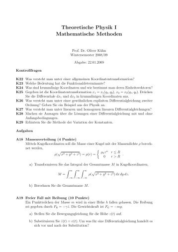 Theoretische Physik I Mathematische Methoden - Uni Rostock