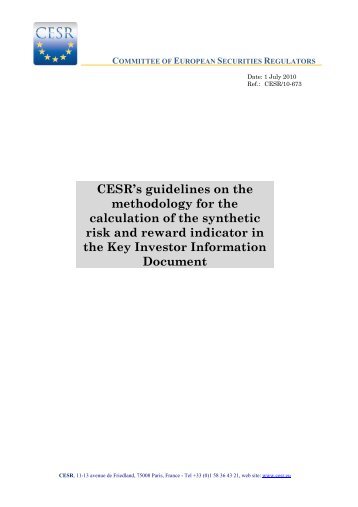 CESR's guidelines on the methodology for the calculation of ... - Esma
