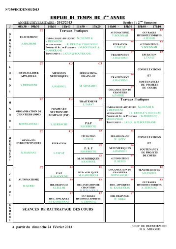 EMPLOI DU TEMPS DE 4Ã¨me ANNEE - ENSH