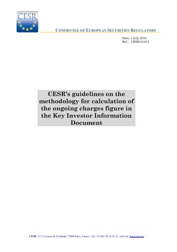 CESR's guidelines on the methodology for calculation of the ... - Esma