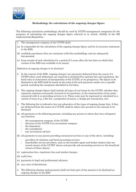 CESR's guidelines on the methodology for calculation of the ... - Esma