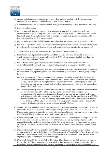 CESR's guidelines on the methodology for calculation of the ... - Esma