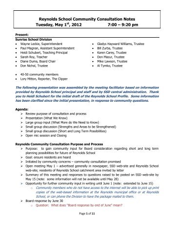 Summary of May 1 Meeting - Sunrise School Division