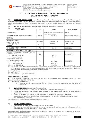 ss â€“ 55: b21/0.5-low density polyethylene standard specification