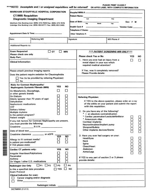 Ct Scan Requisition Form Uhn Ct Scan Machine Images