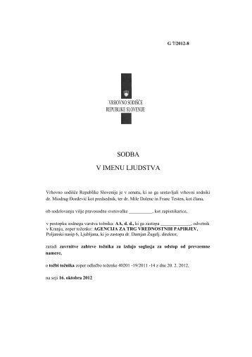 SODBA V IMENU LJUDSTVA - Agencija za trg vrednostnih papirjev