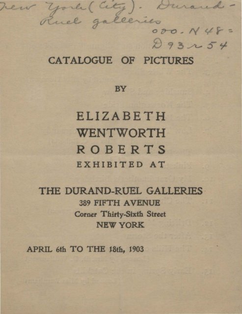 Catalogue of pictures by Elizabeth Wentworth Roberts.