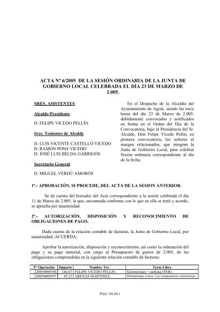 Junta de Gobierno Local 23/03/2005 - Ajuntament d'Agost