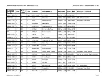 Bethel Funeral Chapel Garden of Remembrance Burial List - Vernon ...