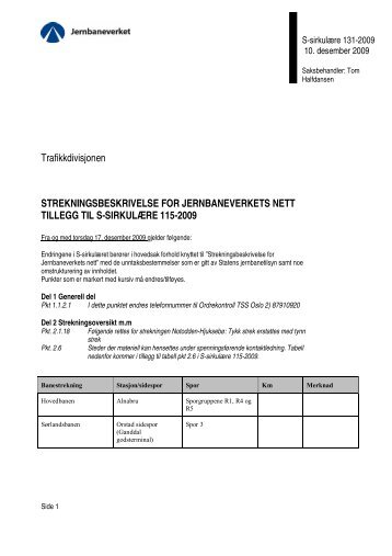 Trafikkdivisjonen STREKNINGSBESKRIVELSE ... - Jernbaneverket