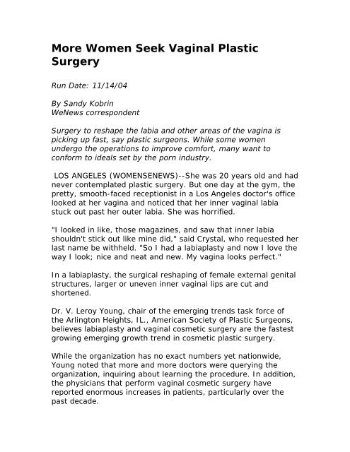 More Women Seek Vaginal Plastic Surgery - Urogyn.org