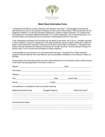 Reiki Client Information Form - Urogyn.org