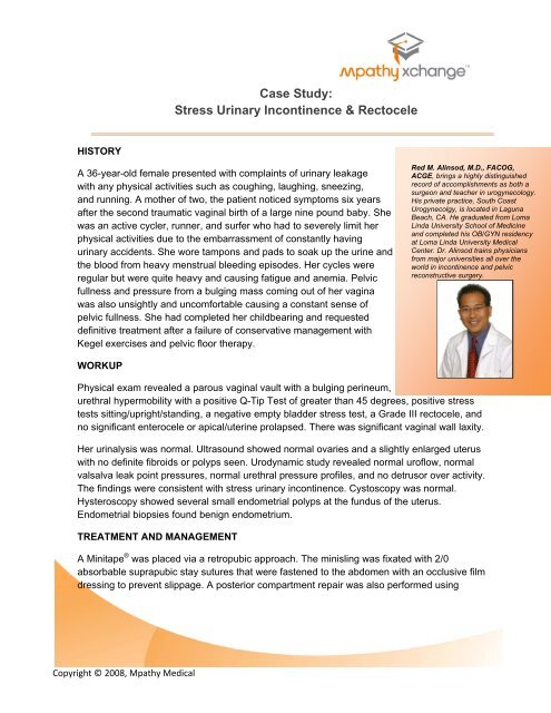 Case Study Stress Urinary Incontinence Rectocele Urogyn Org