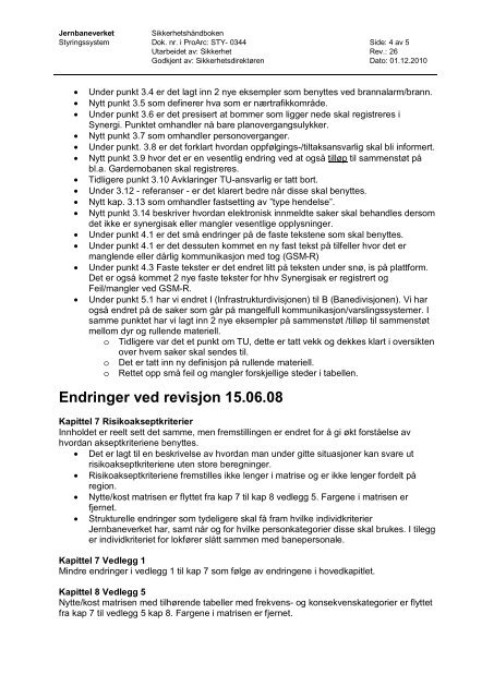 Endringer ved revisjon 01.12.2010 - Jernbaneverket