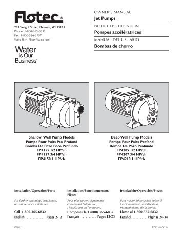 Jet Pumps Pompes accélératrices Bombas de chorro - Flotec