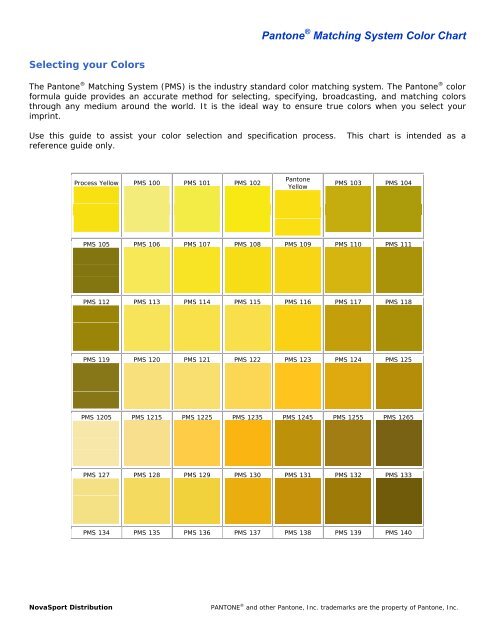 Pantone Color Number Chart