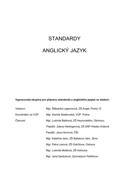 STANDARDY ANGLICKÃ JAZYK - Cmestatic